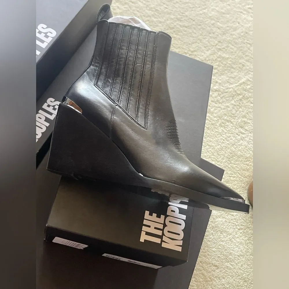 The Kooples Black Leather Wedge Boots